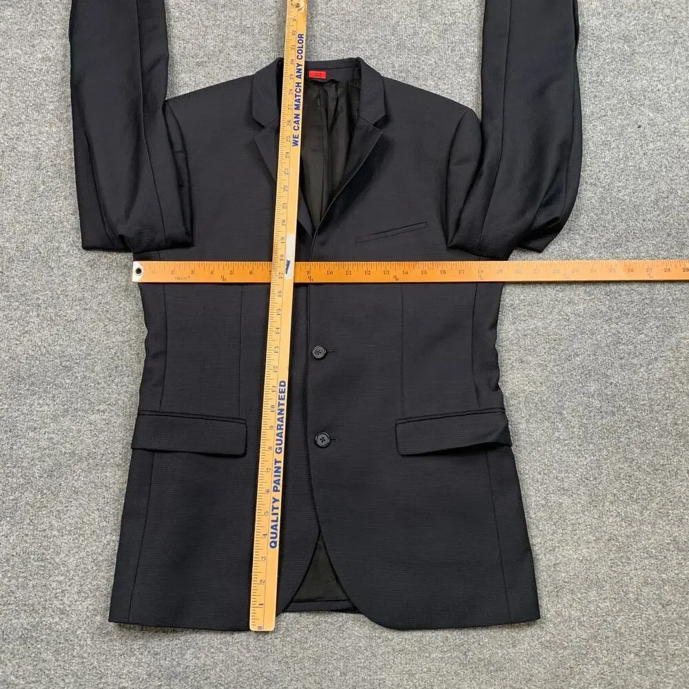 Hugo‎ Boss Blazer Mens 38R Navy Black Virgin Wool Notch 2 Button Single Breasted